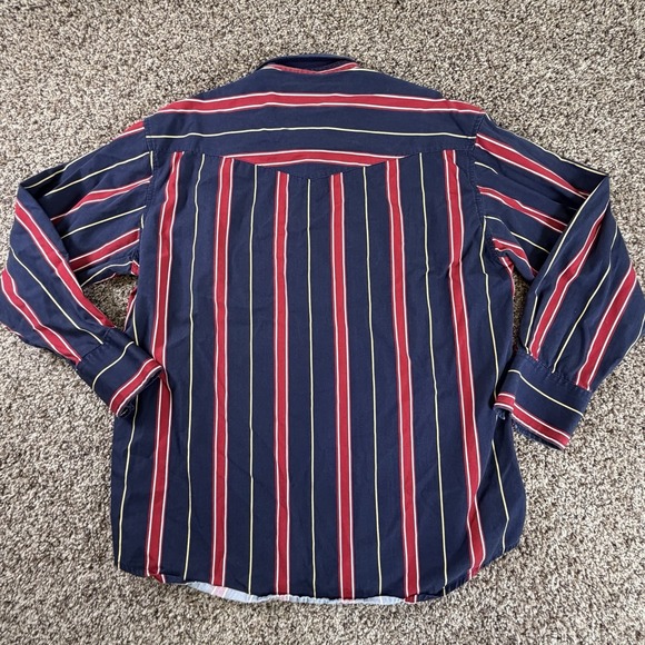 Vintage Men's Wrangler Pearl Snap Western Shirt Large L Striped Blue Red - Picture 10 of 11